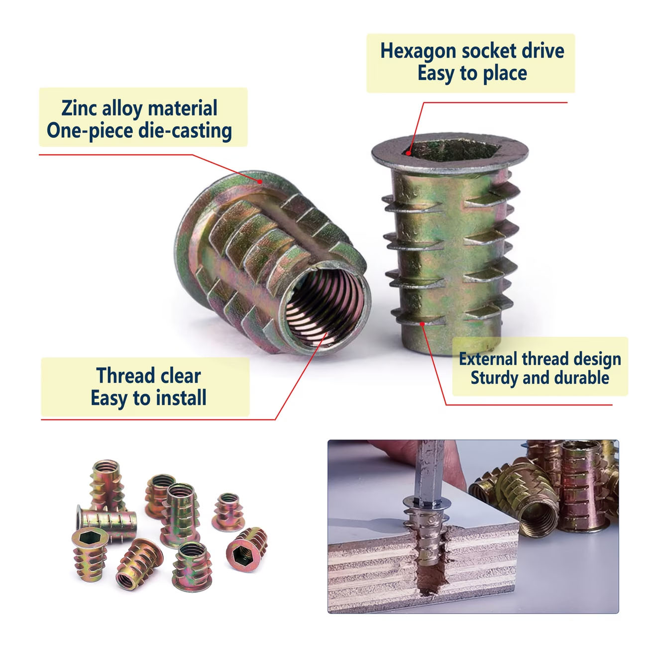 M4/M5/M6 Gewindeeinsatzmuttern – Furniture Hardware Threaded Inserts Bewertung und Preis